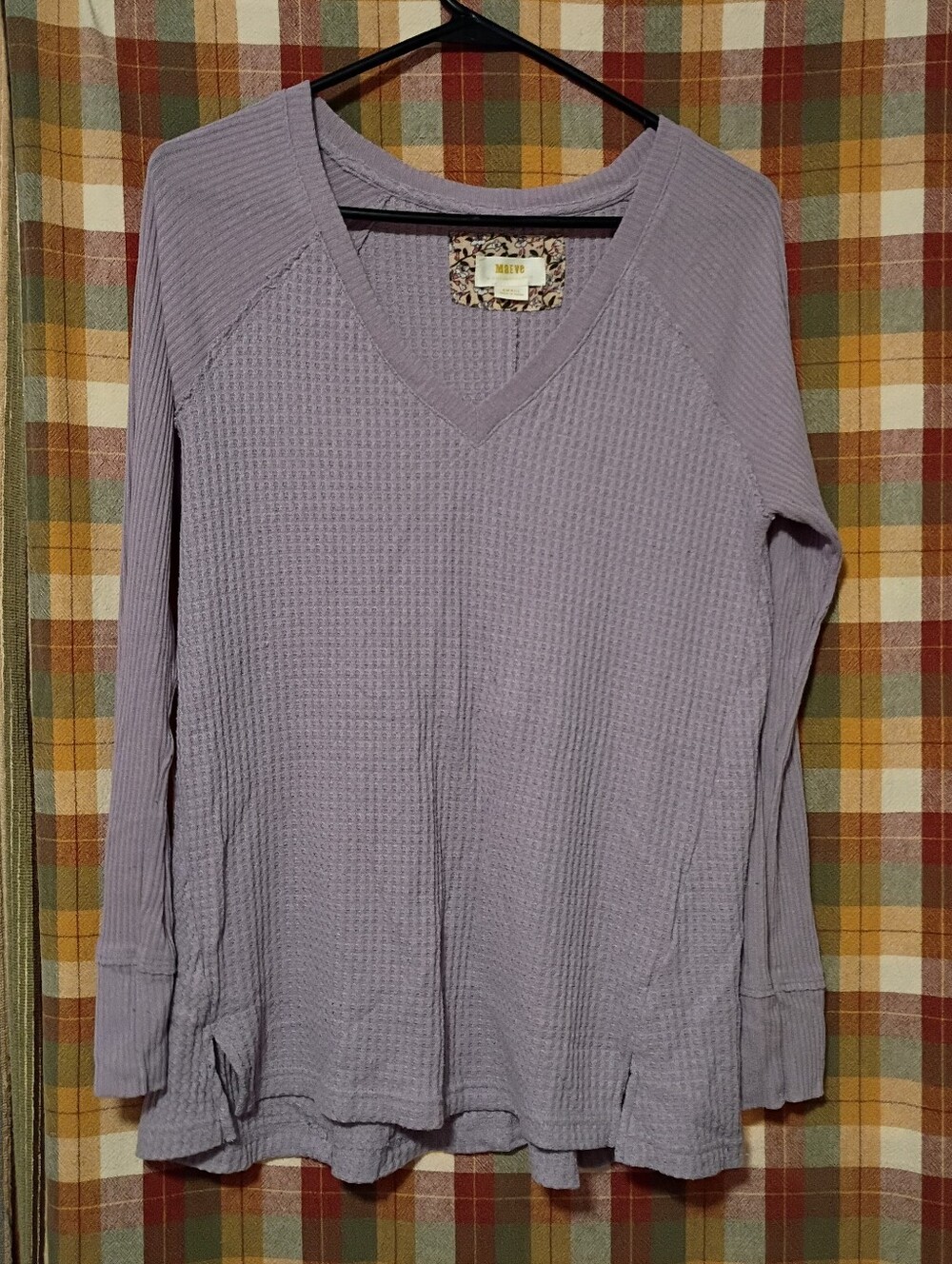 Maeve Waffle Knit V-Neck Long Sleeve Shirt - Small
